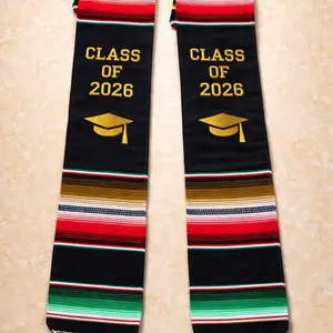 2026 Graduation Stole Handmade Embroidered Class of 2026 with Graduation Cap Design in Vibrant Stripes