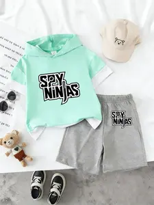 Boys' Hooded Short Sleeve Top with Loose Casual Pants, Cool Spy Ninjas Print for Summer, Perfect Gift for Age 2-7, Breathable Stylish, Casual Set
