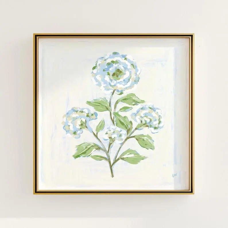 [40% OFF] [UNFRAMED]    Blue & Green Floral Botanical Print, Grandmillennial Wall Decor, Modern Southern Poster, Vintage Inspired Flower Art