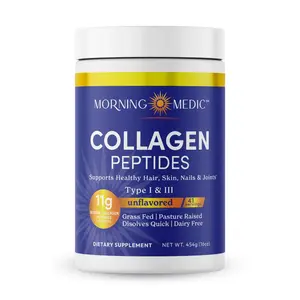 Morning Medic Quick Dissolving Collagen Peptides Powder - Supports Healthy Hair, Skin, Nails, & Joints, Type I &III, Unflavored, 41 Servings, 16 OZ