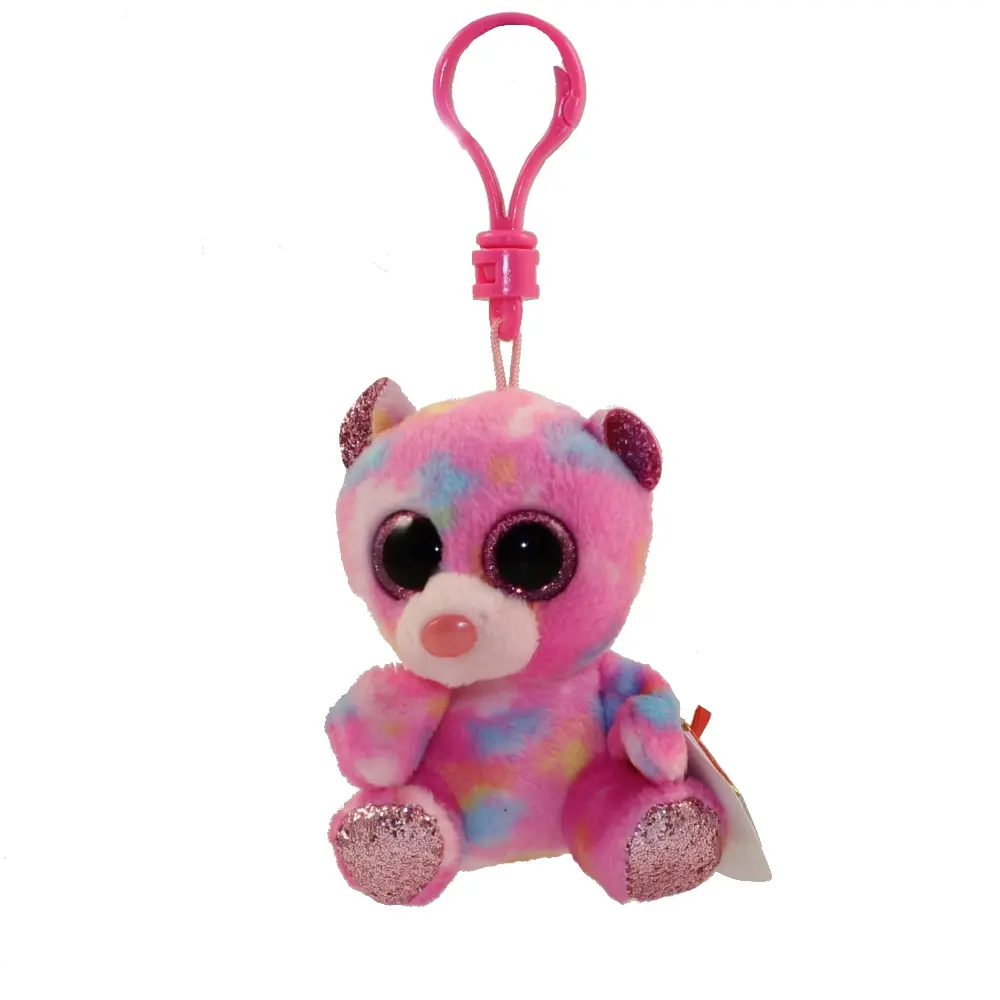 TY Beanie Boos Franky the Bear Glitter Eyes Plush Keychain - Small Clip, Collecting Item, Mint Condition, With Tag