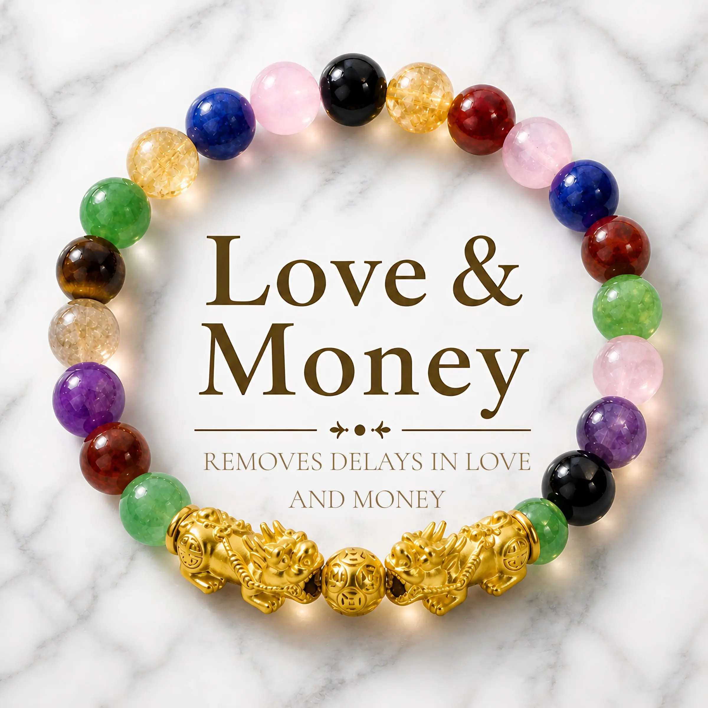 The Pixiu of Fortune and Success Multi Gemstone Bracelet