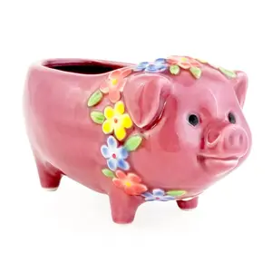 BarConic® Ceramic Tiki Mug - Reusable, Washable Pink Piggy Coffee Drinkware Cup