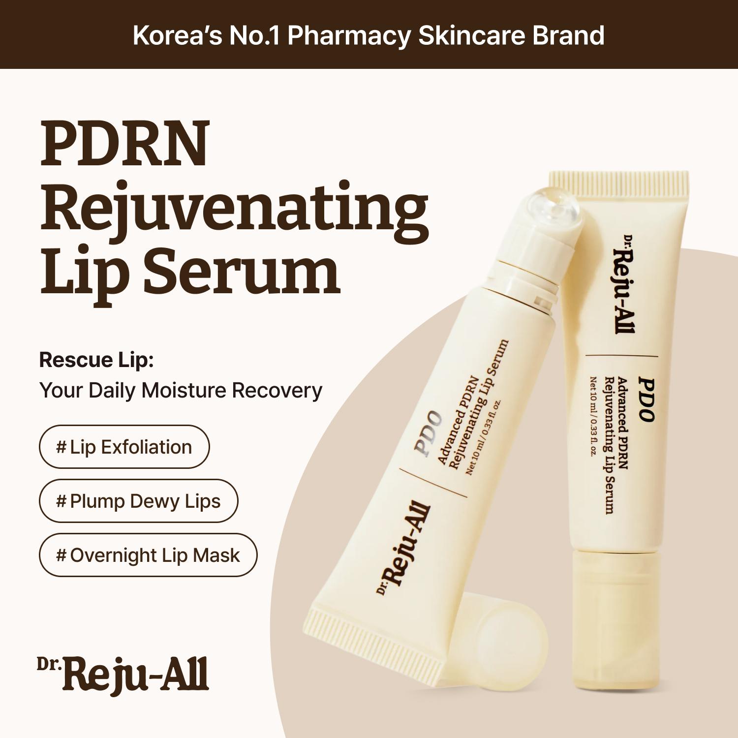 Dr. Reju-All Advanced PDRN Rejuvenating Lip Serum – Hydrating Lip Balm with Lipozip PDRN for Glowy, Dewy Lips – Gentle Excoliating & Smoothing Lip Moisturizer – Hibiscus & Lactic Acid – 0.3 Fl Oz