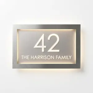 LED Lighted Door Sign Plaque - Illuminated House Number Name Plate