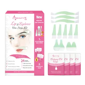 Beauty7 Facial Hair Removal Eyebrow Wax Strips Kit Lip Wax Strips- 24 pcs Eyebrow and Lip Wax Strips+ 4 Soothing Oil Wipes for Eyebrow Waxing Ideal for All Skin Types for Women