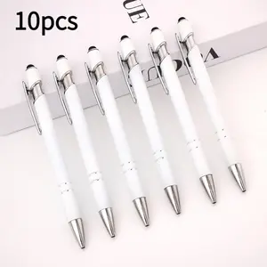 10pcs White Magic Pen Metal Aluminum Bar Spray Glue Business Touch Screen Ballpoint Pen Student Stationery Office Writing Gift