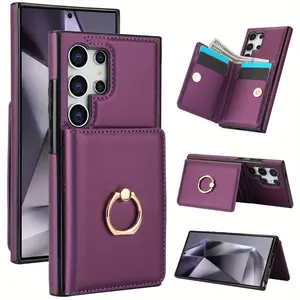 Wallet Case with Card Holder, 360° Rotation Ring Kickstand Magnetic Clasp and Durable Shockproof Cover for Samsung Galaxy S25/S24/S23/S22/S21 Ultra/S23 FE/S21 FE