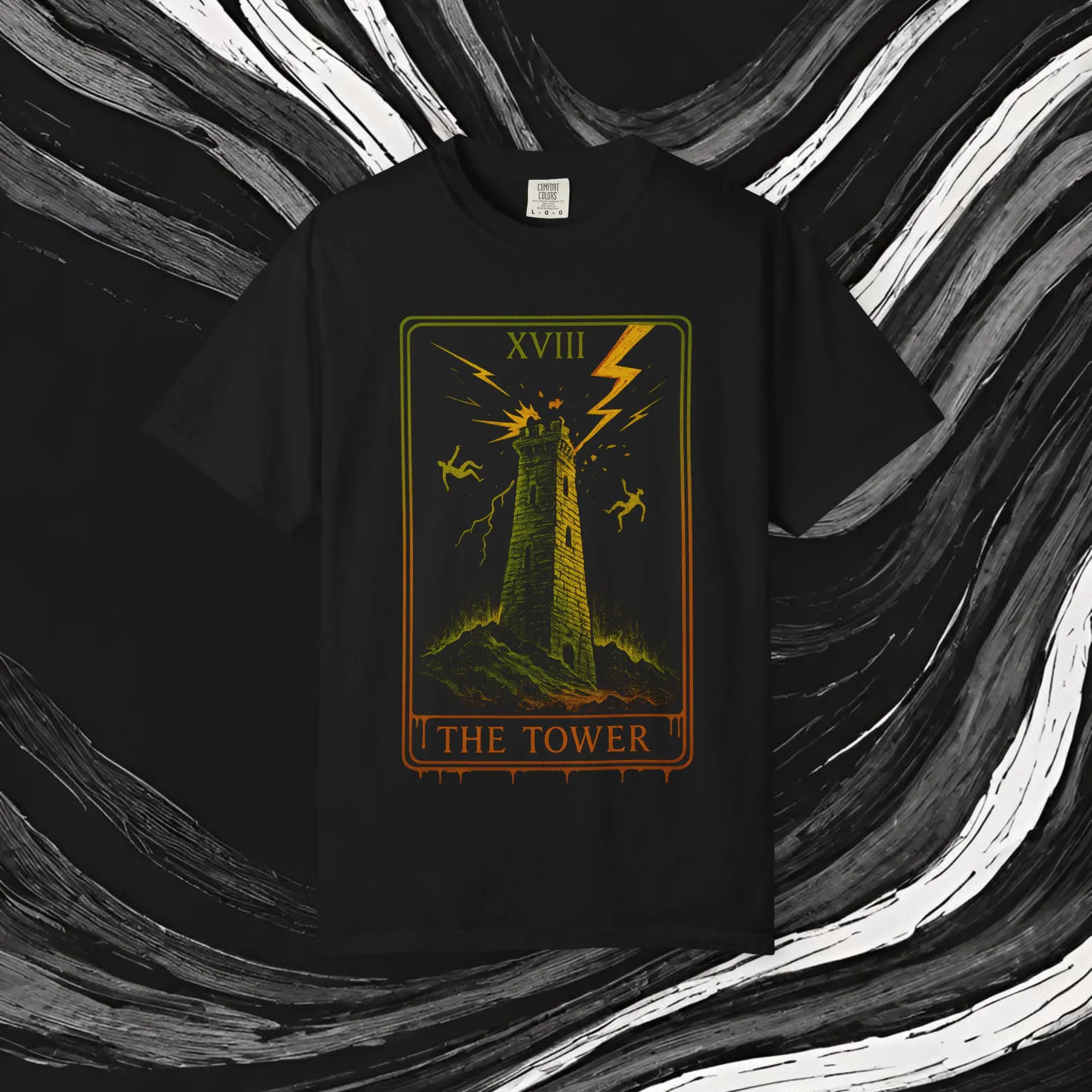 Mystical Tarot T-Shirt The Tower Design Boho Tee Unisex Graphic Tee Spiritual Apparel Casual Cotton Top for Tarot Lovers Fabric Menswear