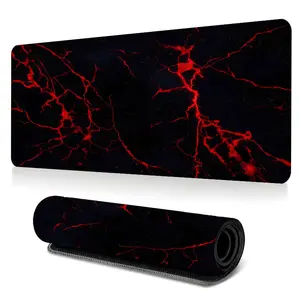Red lightning large-sized gaming mouse pad, black marble desktop protection pad, anti-slip rubber lock edge high-definition printing, suitable for computers, laptops, offices, homes, schools, as a gift for family and friends.