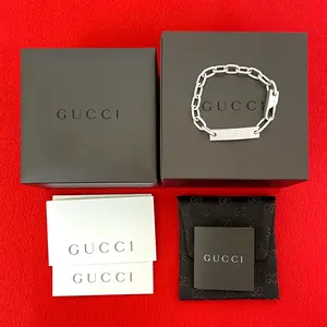 Pre-owned GUCCI Sterling Silver 925 (Ag925) Small Leather Goods Silver Bracelet
