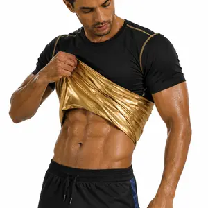 Men's Sauna Sweat Vest, Sweat Absorbent Compression Top with Waist Design, Quick Dry Body Shaper for Gym, Training & Casual Wear, Black & Gold
