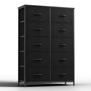 Black Fabric Storage Tower Dresser with 8 Drawers Sturdy Metal Frame Large Capacity Multifunction Organizer for Kids' Room Easy Assembly