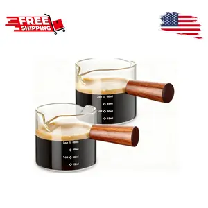 2 Pack Espresso Measuring Cups Glass with Wood Handle