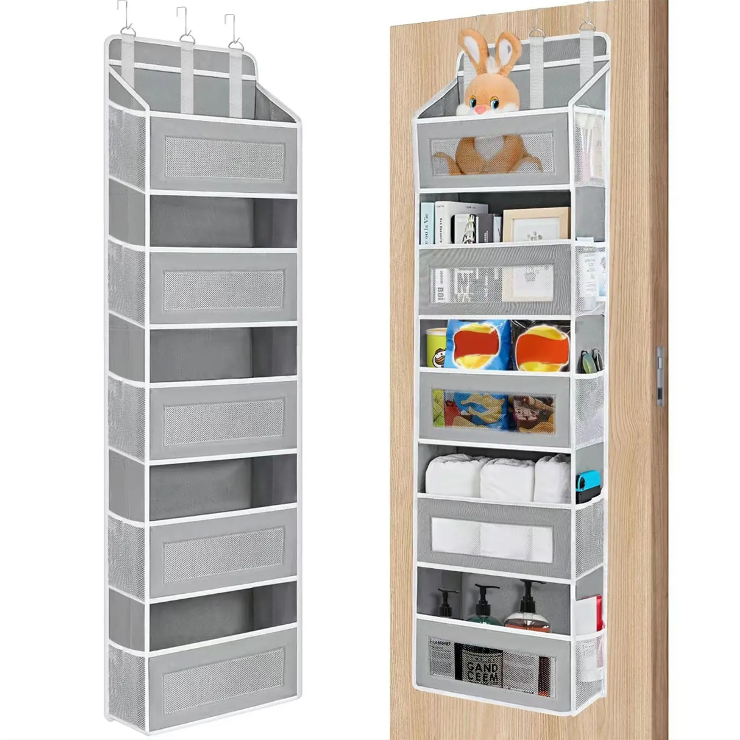 Hanging door storage rack, Closet storage rack, Anti tipping organizer, Five-layer suspended storage rack with five large pockets, anti-tilt design, load-bearing capacity of 44 pounds, suitable for bedrooms, bathrooms and storage rooms