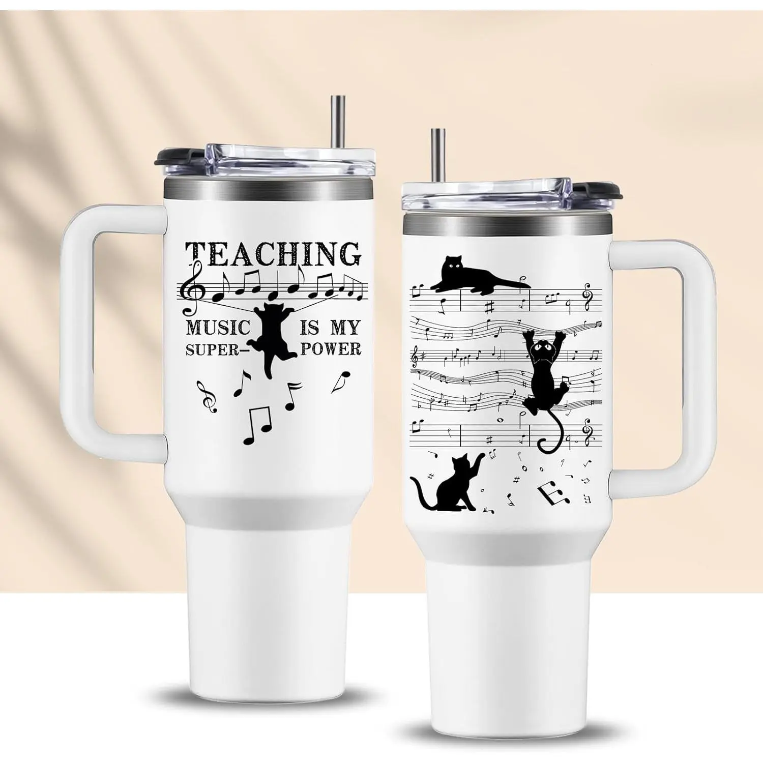 Music Note Tumbler Cup, Music Teacher Gifts, Music Lovers Gift Ideas, Music Teacher Appreciation Gifts for Men Women, 40oz Piano Band Drummer Travel Coffee Mug for Birthday Gift Birthday