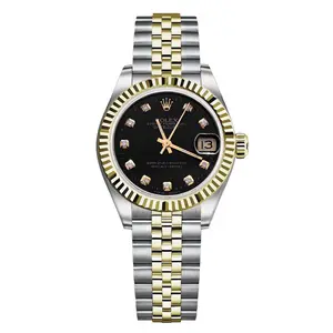 Rolex Datejust 31 68273 Two-Tone Yellow Gold Fluted Bezel Black Diamond Dial Jubilee Bracelet Midsize Watch WHP041533