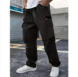 Plus Size Men Loose Sports Cargo Pants Lightweight Breathable Drawstring Waist Faux Zipper Pockets Casual Daily Running Workout Outdoor Relaxed Fit Trousers