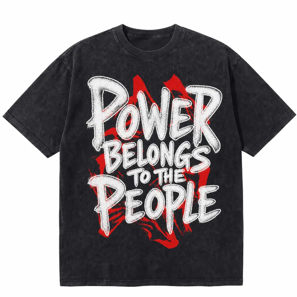LAWLESSROW Power Belongs To The People Vintage Acid Wash Tee