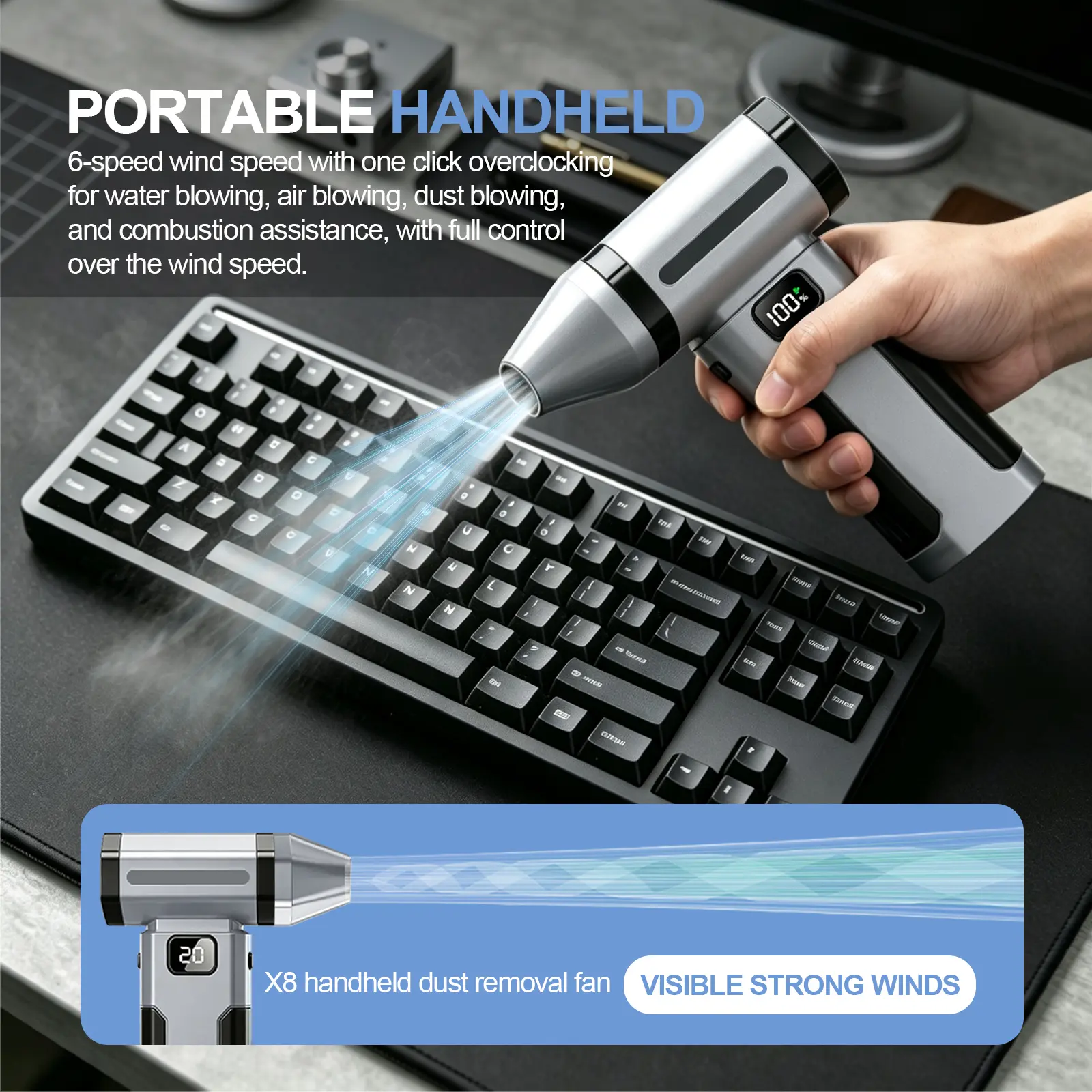 Rechargeable Electric Air Duster - 6-Speed Adjustable Lightweight Cordless Blower, Portable Tool for Computer, PC Keyboard, Camera Care, Father's Gift Single Unit