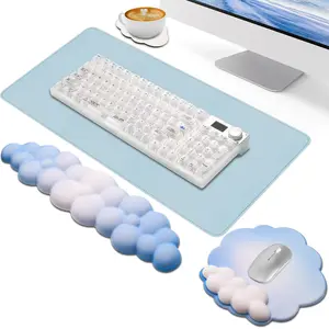 Cloud Keyboard Wrist Rest, 4 Pcs Memory Foam Keyboard Arm Rests for Wrists Rest for Computer Keyboard Wrist Pad Include Mouse Pad and Keyboard Wrist Rest Pad Keyboard and Cups Pad