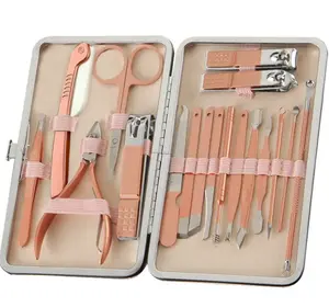 Professional Comfort Nails Care Nail Art Manicure Set - Stainless Steel Full Function Pedicure Kit with Leather Case, 18 Essential Tools, Travel-Friendly Luxury Salon Cutics Pearl Beige