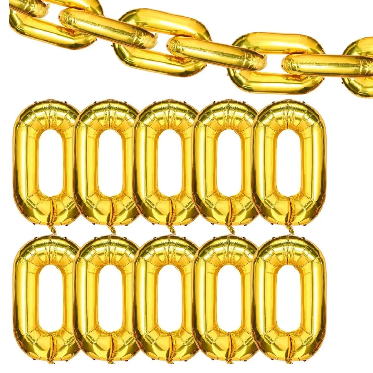 90s Hip Hop Chain Link Balloons 24PCS – Gold Retro Party Decor Set