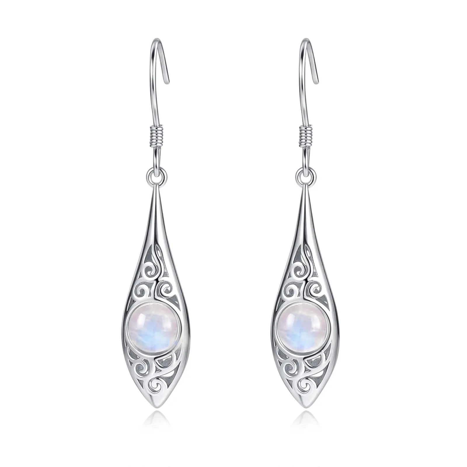 IXLUCK Elegant Minimalist Moonstone Filigree Drop Earrings for Women, Healing Jewelry with Hypoallergenic Sterling Silver Hooks, Elegant Minimalist Earrings, Versatile Earrings