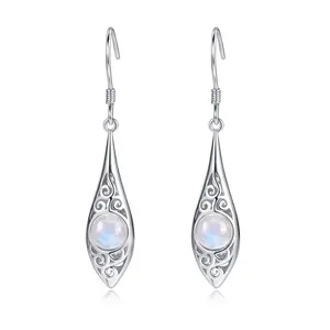 ixluck Natural Moonstone Filigree Drop Dangle Earrings for Women Healing Jewelry