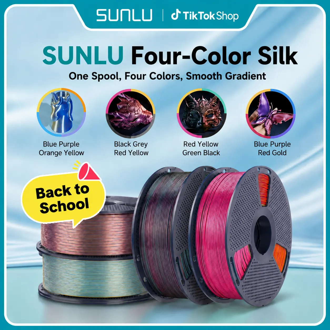 SUNLU | 1KG 3D Filament | Four-color SILK Filament 1KG | Vibrant colors, no clogging, no stringing Print