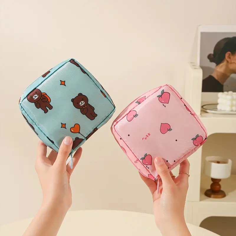 Cartoon Pattern Sanitary Napkin Storage Bag, Portable Menstrual Pad Organizer, Small Zipper Pouch for Travel, Home Use, 2 Pack, Space Saving Storage