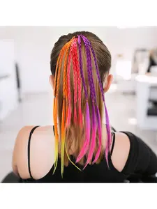 Girls' rainbow braid hair extensions, children's ponytail hair extensions, girls' hair accessories, challenging braid hair extension styles, 6 crazy accessory headbands