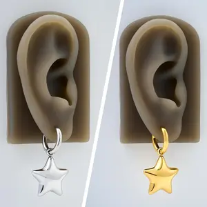 Oufer Stainless Steel Bubble Star Non Tarnish Hand Polish Charm Dropped Hoop Pair of Earring