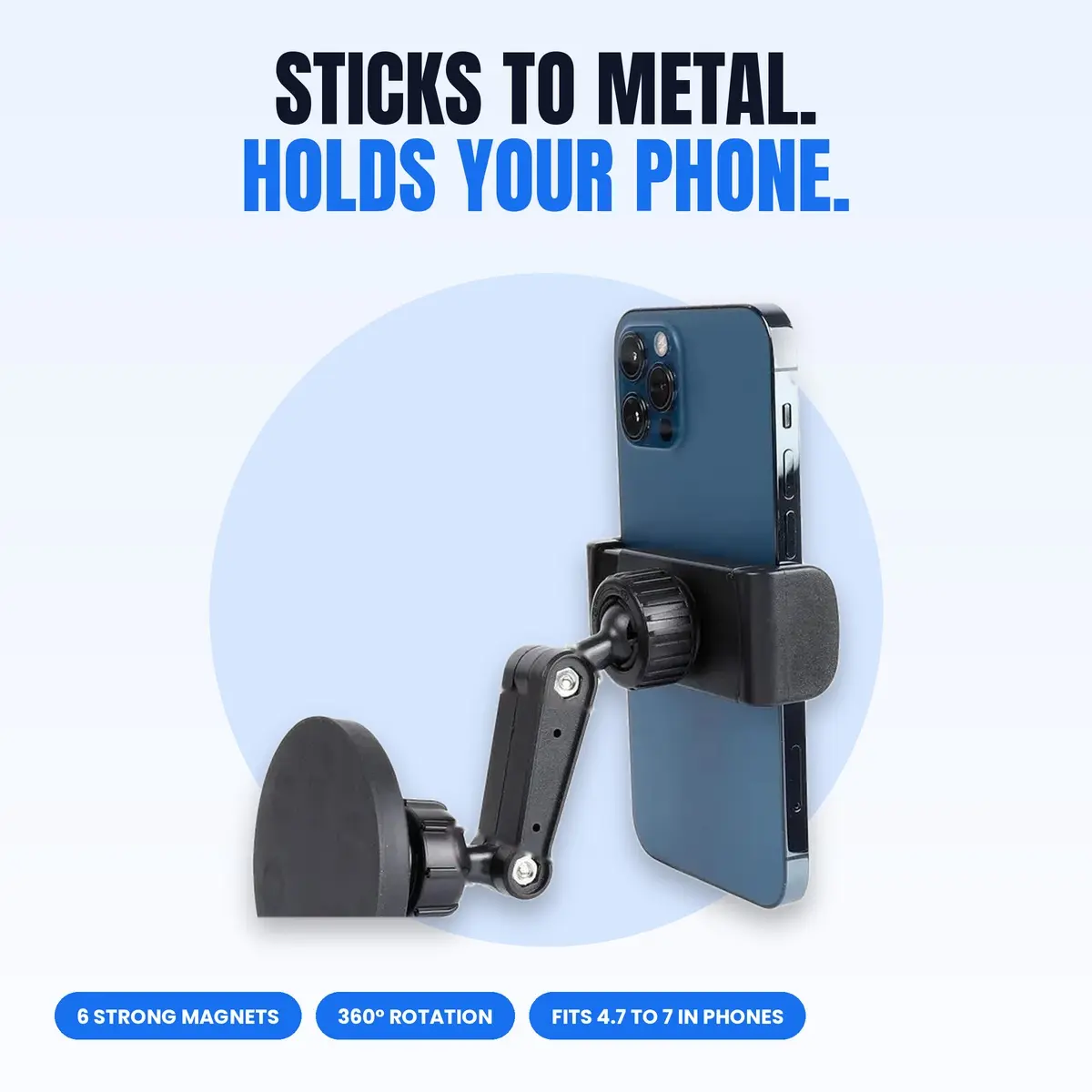 【Magnetic Phone Mount】Heavy-Duty Metal Surface Phone Holder - 360° Rotation, Adjustable Clamp for Gym, Workouts & Filming, Fits 4.7-7" iPhone & Samsung Phones