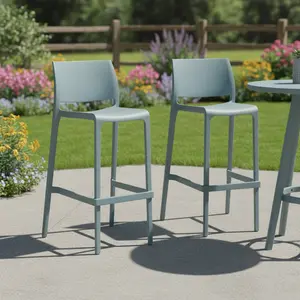 360 stand Elegant Bar Stool Set of 2 - Baby Blue, Heavy-Duty Plastic Frame, Low Back, Square Seat, Stackable, Stationary, Footrest, Bar Height, 40.6x19.7x20.5in Indoor-Outdoor Furniture