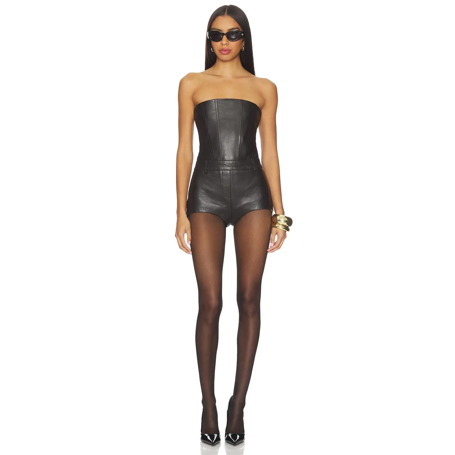 retrofete Pernille Leather Romper in Tobacco
