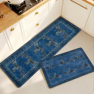 Vintage Indigo 2-Piece Safari Kitchen Runner Set, Ultra-Thin Non-Slip Kitchen Floor Mats, Bold Animal Print Home Decor Rugs
