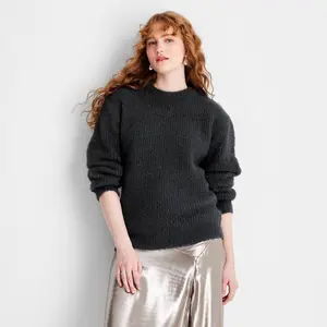 Women's Crewneck Relaxed Teddy Sweater - Future Collective