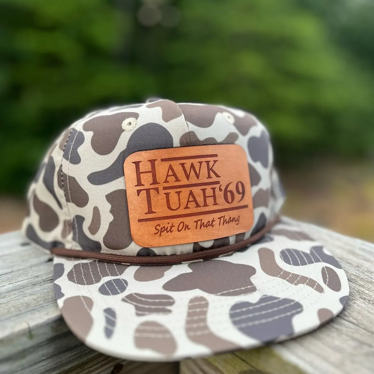 Hawk Tuah leather patch hat