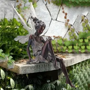 Angel Figurine Outdoor Statue, 9'' Brown  Angel Craft for , Table, Lawn, Yard, Porch, Patio, Christmas, Housewarming Gifts
