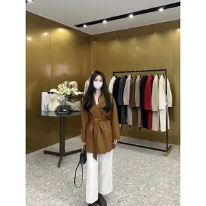 Max Double-Sided Cashmere Coat Mid-Length Women's Gas Woolen Coat with Belted Waist and Turn-Down Collar for a Slim Look