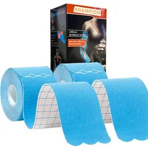 Precut Kinesiology Tape 2 Pack Blue - Waterproof Muscle Support Tape for Shoulder, Knee & Joint Pain Relief - Hypoallergenic Cotton Elastic K Tape for Athletes