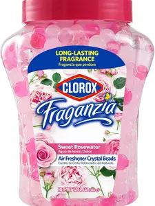 Clorox Fraganzia Crystal Beads Air Freshener in Sweet Rosewater Scent - Long Lasting Room Deodorizer - Odor Eliminator Gel Beads to Freshen Home Car or Office 12 Fl Oz