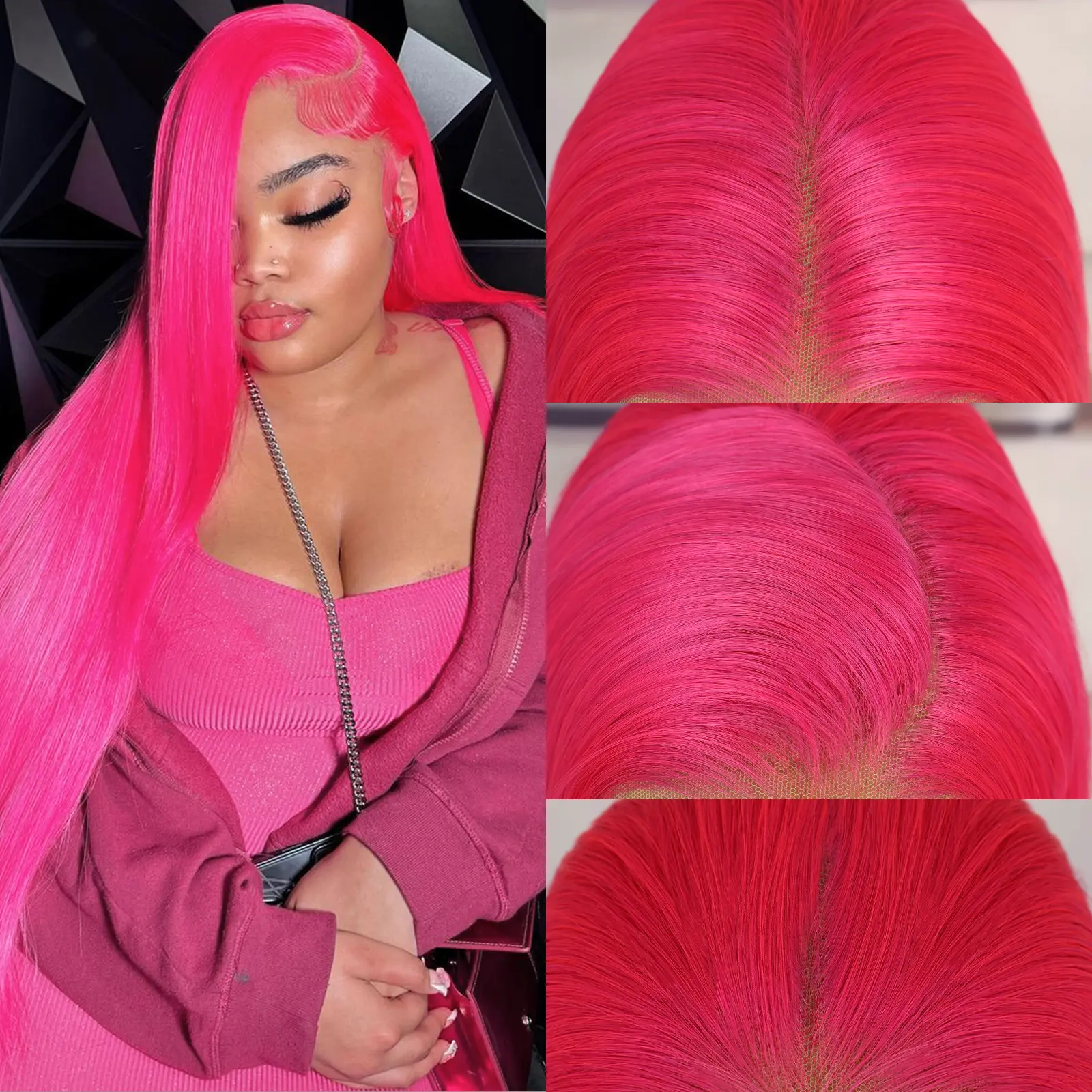28 Inch Straight Synthetic Lace Front Wig Heat Friendly Heavy Density Women main image 3
