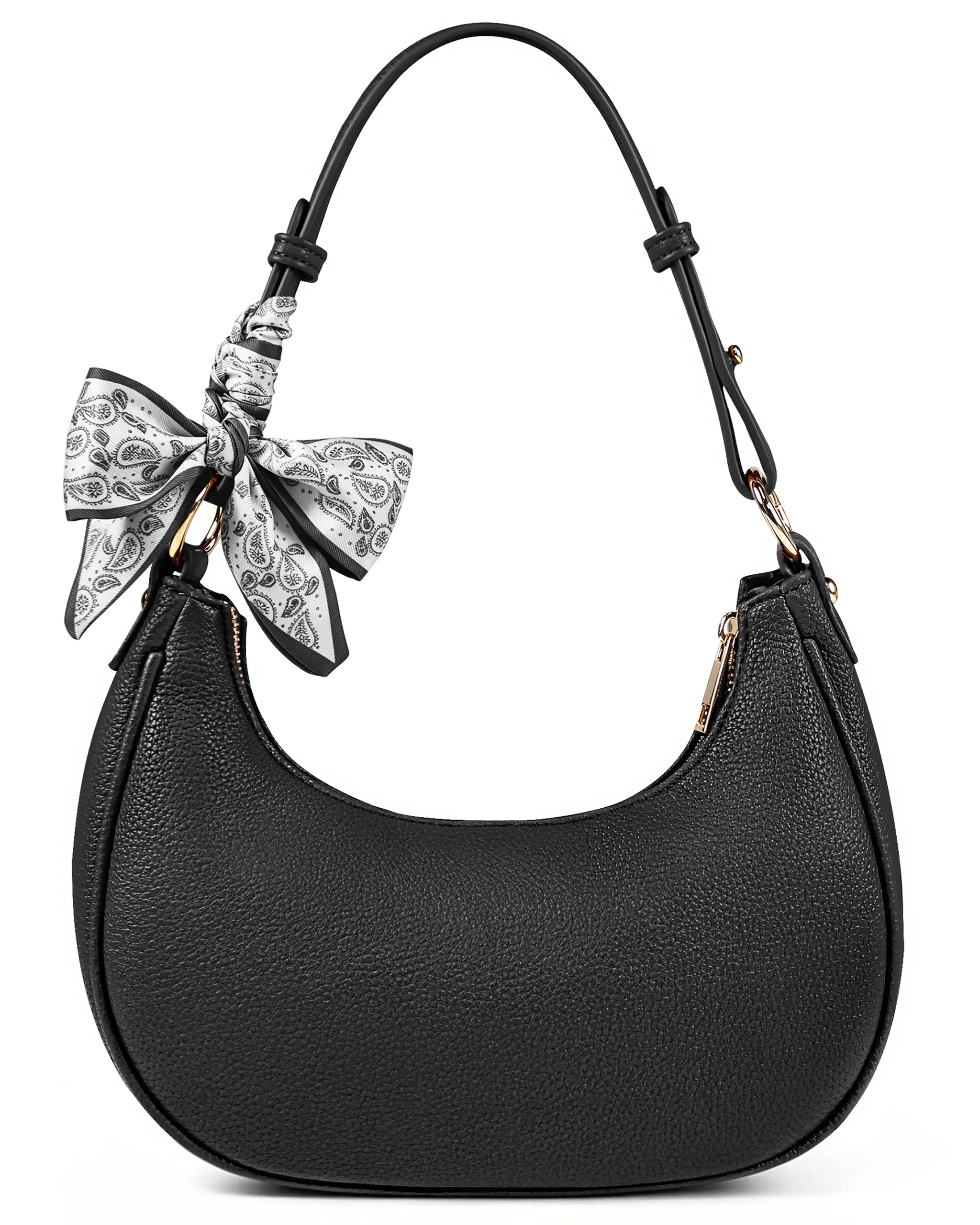 Small Crescent Shoulder Bag Underarm Purse Vintage French Litchi Leather Scarf Bow Shoulder Bag,