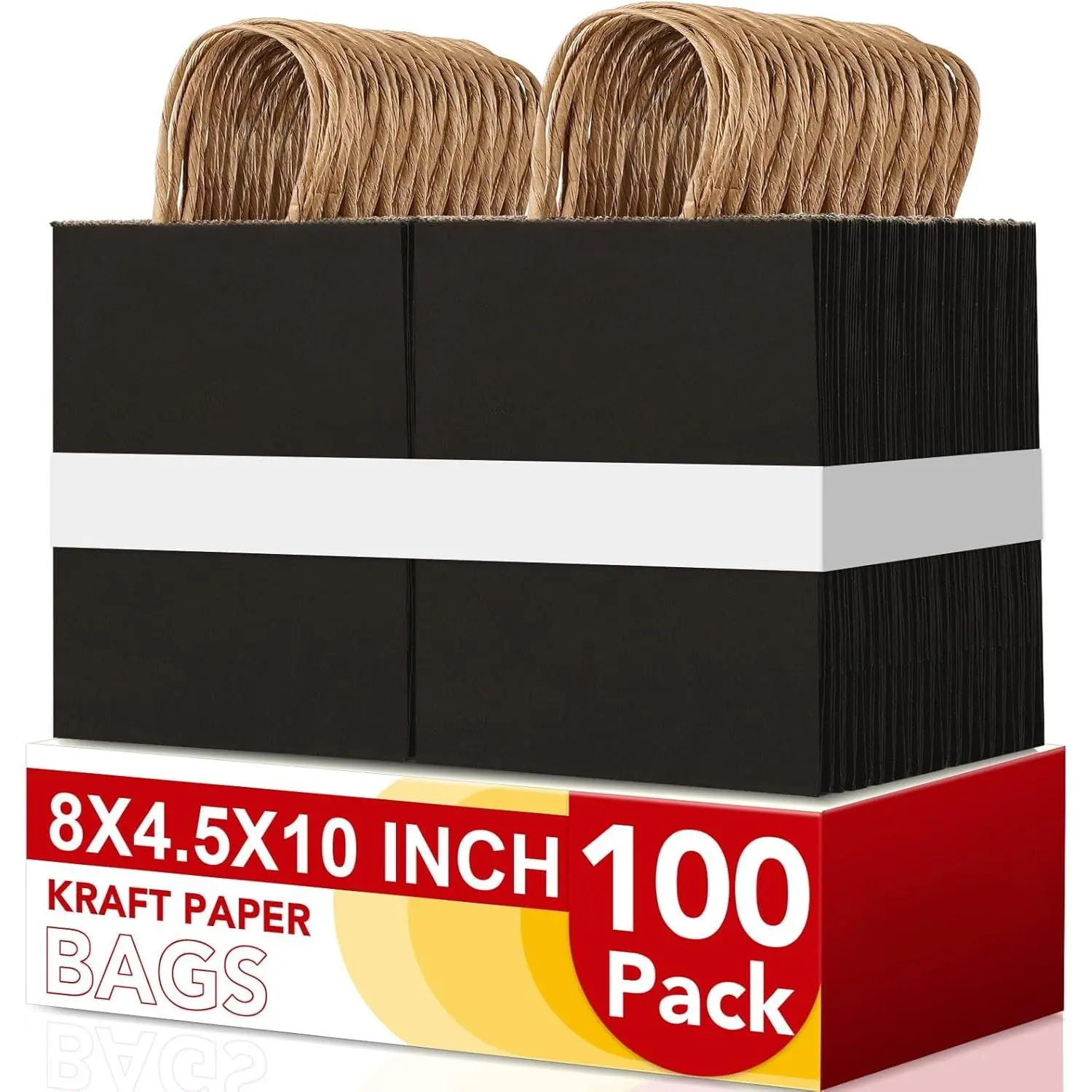 100Pack Black Paper Bags 8x4.5x10 Inch, Plain Medium Paper Bags with Handles Bulk,  Paper  Bag, Retail, Party, Shopping, Favor Bag