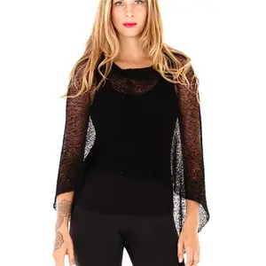 Womens Summer Y2k Chic Off-the-shoulder Thin Top Beach Cover Up Solid Knit Poncho Hoodie Irregular Cape Knitted Sweater