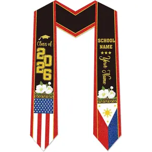 Filipino Graduation Stole 2026 - Philippines American Flag Sash Personalized Custom Glitter Iron on Letters Patches DIY Customize Transfer Stickers for Senior Student School Grad Decorations