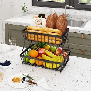 2 Tier Fruit Basket, Multifunctional Fruit & Vegetable Storage Rack, Kitchen Storage Organizer for Snack, Fruit, Vegetable, Food Storage