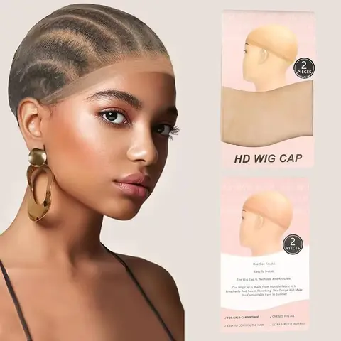 Kalashow Invisible HD Wig Cap For Lace Front Wig Transparent Wig Cap for Wig Stocking Wig Caps For Women 2 pieces Non-Slip Stretchy Stocking Nylon Wig Caps